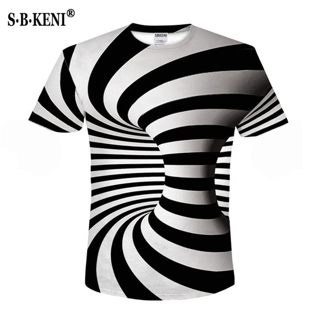Print Short sleeved Tees Men Black And White Vertigo Hypnotic colorful Printing 3D T shirt