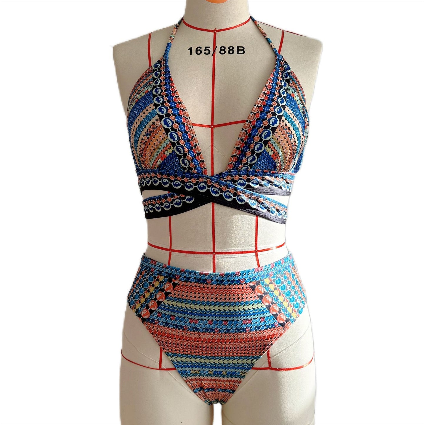 Three piece swimsuit women's tight bikini cross tie high waisted sun protection swimsuit women