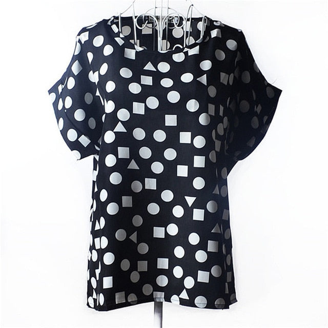 Summer Chiffon Blouse Women Sunflower Birds Print Blouse Stripe Plaid Shirt Cross Love Blouse Short Sleeve Blue Lipstick Shirts