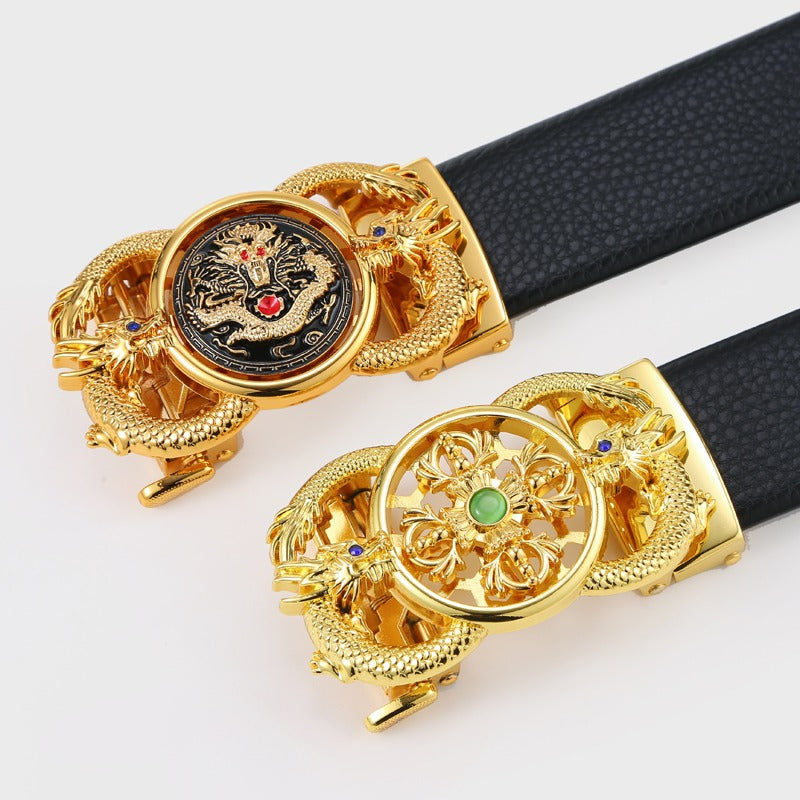 New style men's the Year of the Loong automatic belt buckle men's casual belt leather fashion belt