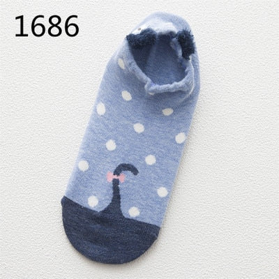 Cute Animal Cotton Socks Female Kawaii Cat With Dog Summer Short Socks Slippers Women Casual Soft Funny Boat Socks