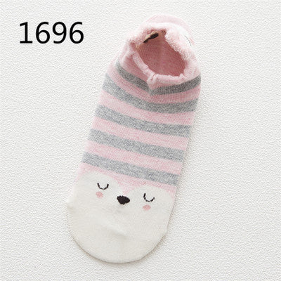 Cute Animal Cotton Socks Female Kawaii Cat With Dog Summer Short Socks Slippers Women Casual Soft Funny Boat Socks