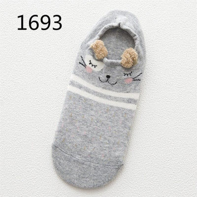 Cute Animal Cotton Socks Female Kawaii Cat With Dog Summer Short Socks Slippers Women Casual Soft Funny Boat Socks