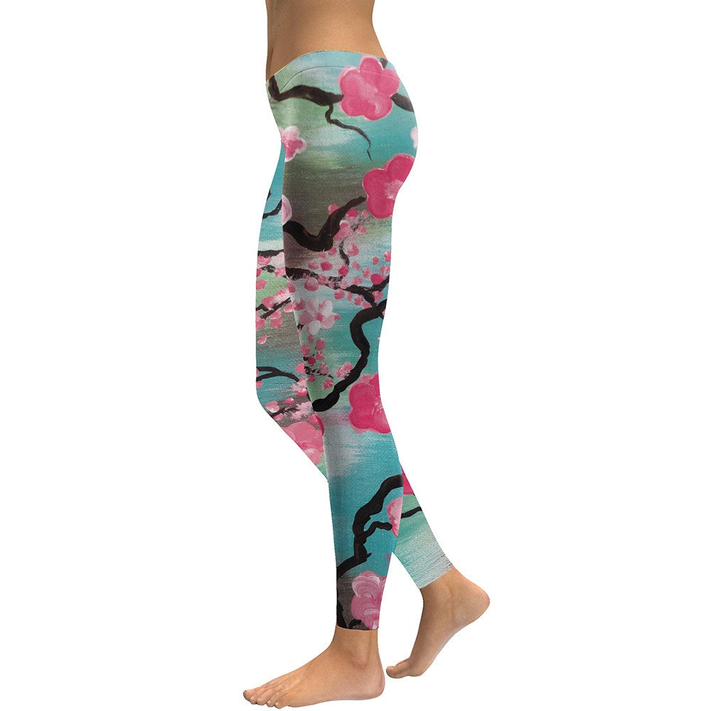 New Arrival Leggings Women Pink Plum Blossom Digital Print Fitness Leggins Plus Size Elastic Workout Pants Legging