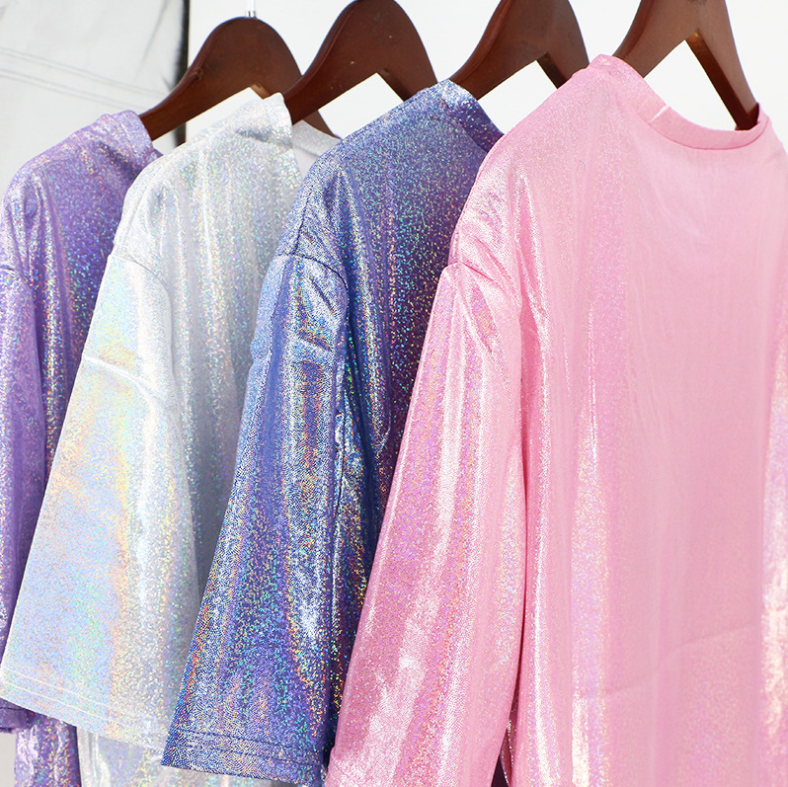 New summer retro style stylish bright silk woman tops shiny loose short sleeve t-shirt sexy club aesthetic harajuku women tshirt