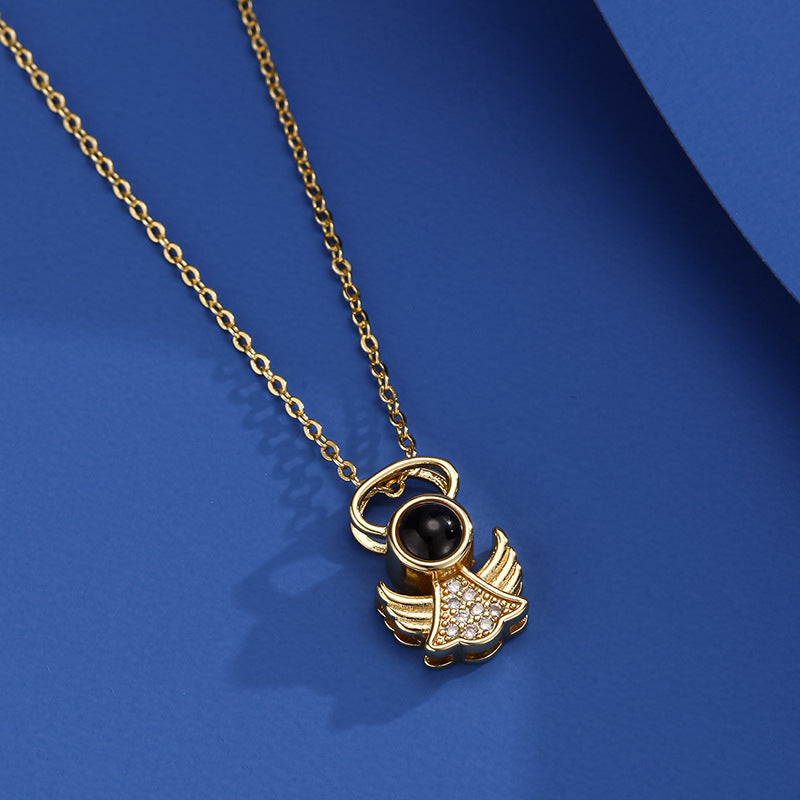 Little Angel's Memories of Love Necklace in 100 Languages, I Love You Projection Same Clavicle
