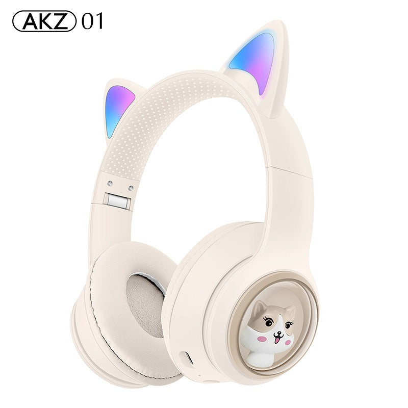AKZ-01 Children's Cartoon Luminous Cute Pet Bluetooth Earphones Stereo Head mounted Bluetooth Earphones