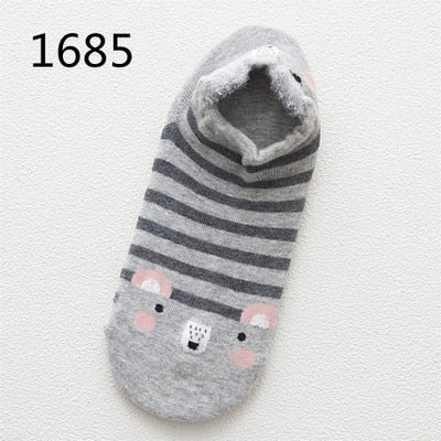 Cute Animal Cotton Socks Female Kawaii Cat With Dog Summer Short Socks Slippers Women Casual Soft Funny Boat Socks