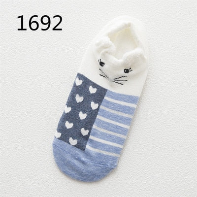Cute Animal Cotton Socks Female Kawaii Cat With Dog Summer Short Socks Slippers Women Casual Soft Funny Boat Socks