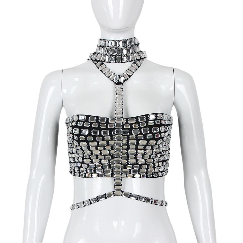 Flash Diamond Fashion Neck Chain Bra Top