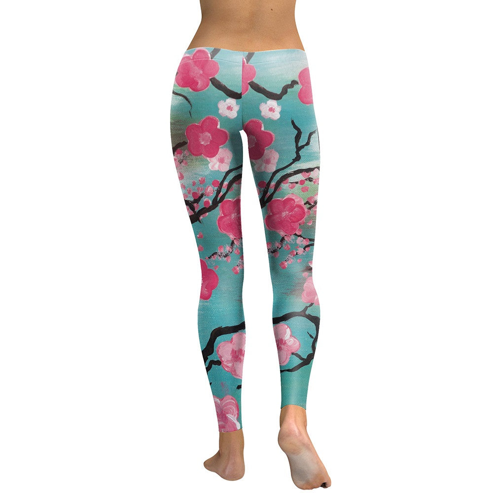 New Arrival Leggings Women Pink Plum Blossom Digital Print Fitness Leggins Plus Size Elastic Workout Pants Legging