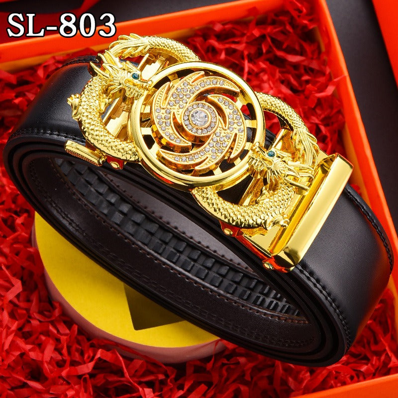 Timeless Running Belt Men's Genuine Leather Automatic Belt Trendy Simple Belt