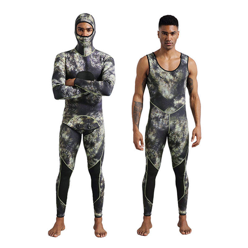 New 3mm Camo Spearfishing Wetsuit - Men's Long Sleeve Diving Suit. Fission Neoprene, Keeps Warm. Includes Top & Pants