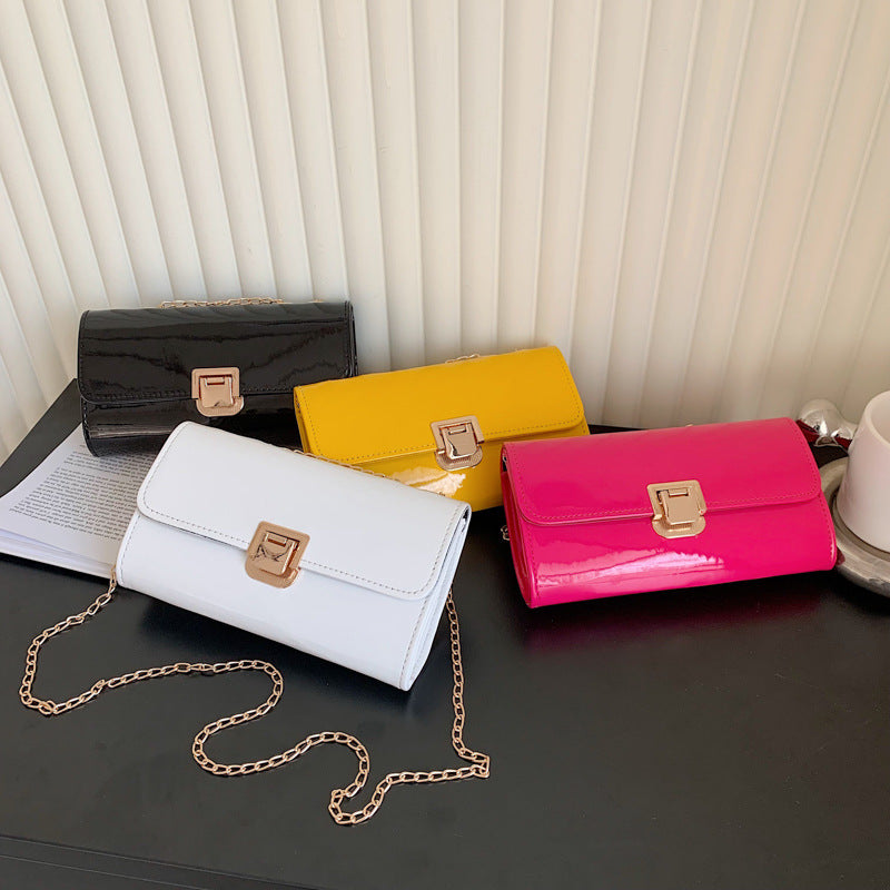 New Fashion Chain Western Style Small Square Bag Tide One-Shoulder Messenger Bag Ins Simple Lock Small Satchel Bag Women