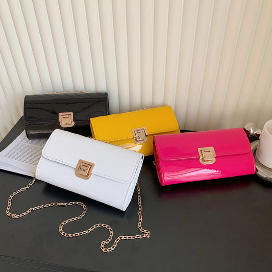 New Fashion Chain Western Style Small Square Bag Tide One-Shoulder Messenger Bag Ins Simple Lock Small Satchel Bag Women