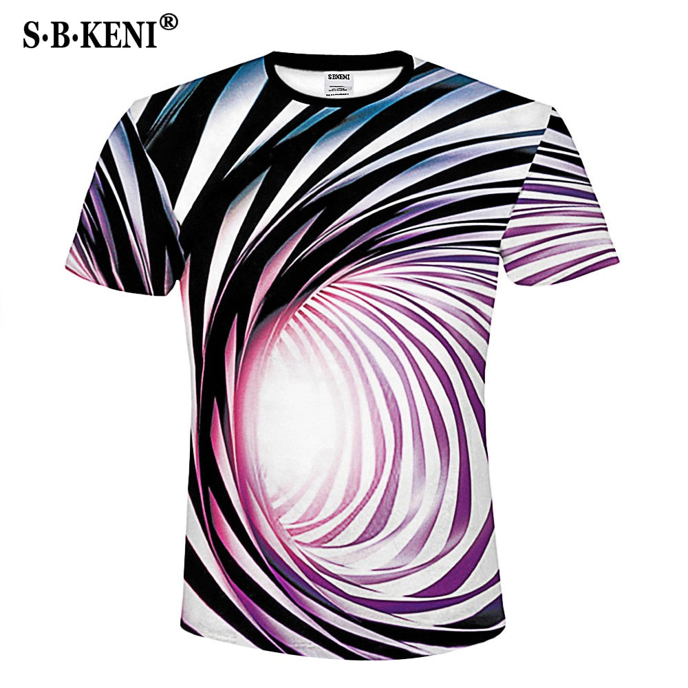 Print Short sleeved Tees Men Black And White Vertigo Hypnotic colorful Printing 3D T shirt