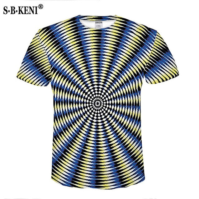 Print Short sleeved Tees Men Black And White Vertigo Hypnotic colorful Printing 3D T shirt