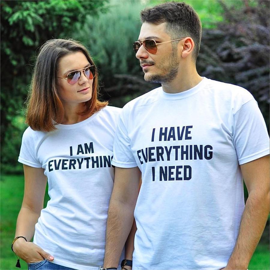 Couple T-Shirt I Have Everything I Need Letter Print Short Sleeve