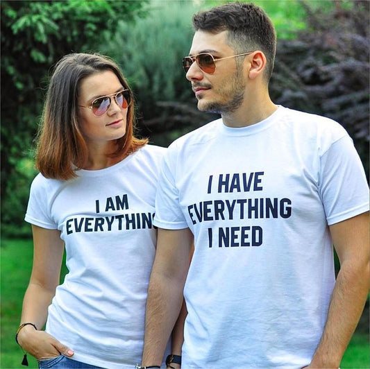 Couple T-Shirt I Have Everything I Need Letter Print Short Sleeve