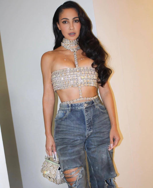 Flash Diamond Fashion Neck Chain Bra Top