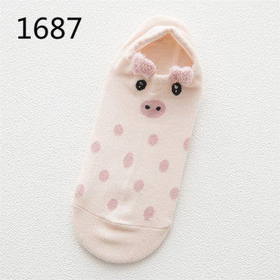Cute Animal Cotton Socks Female Kawaii Cat With Dog Summer Short Socks Slippers Women Casual Soft Funny Boat Socks