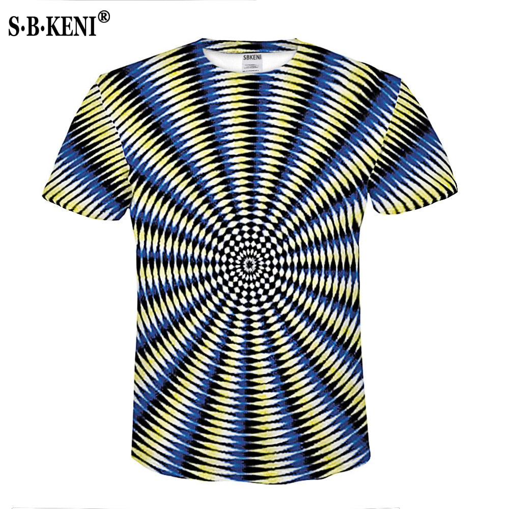 Print Short sleeved Tees Men Black And White Vertigo Hypnotic colorful Printing 3D T shirt
