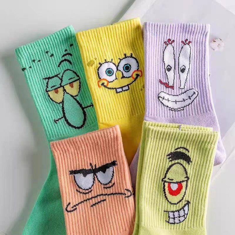 Colored cartoon long tube socks for autumn and winter SpongeBob SquarePants funny mid tube socks