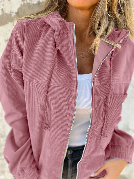 Solid color jacket for women wind light core velvet hooded jacket for women