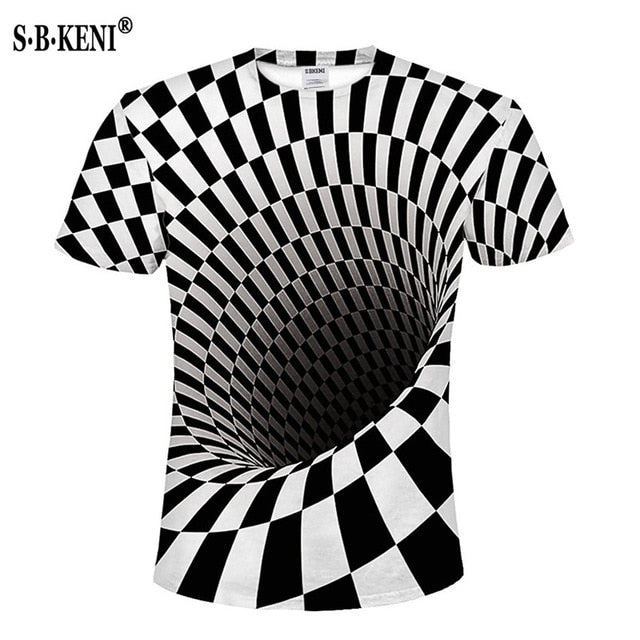 Print Short sleeved Tees Men Black And White Vertigo Hypnotic colorful Printing 3D T shirt