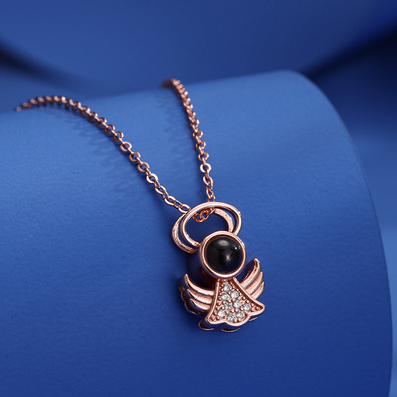 Little Angel's Memories of Love Necklace in 100 Languages, I Love You Projection Same Clavicle