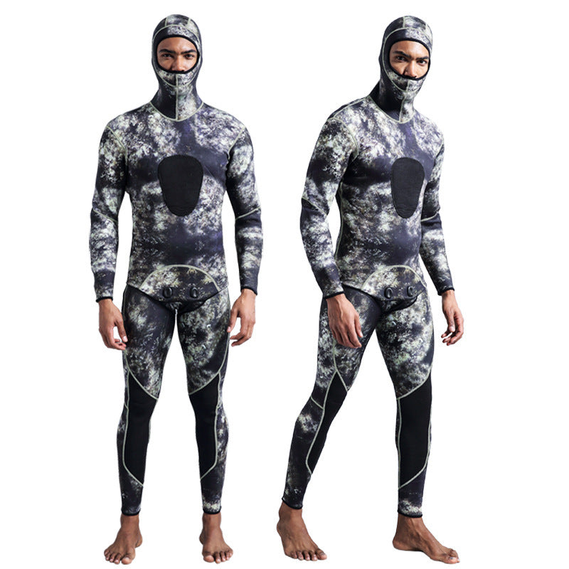 New 3mm Camo Spearfishing Wetsuit - Men's Long Sleeve Diving Suit. Fission Neoprene, Keeps Warm. Includes Top & Pants