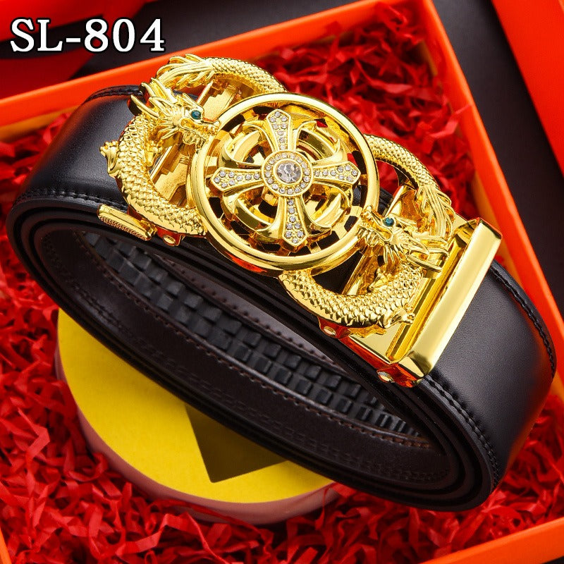 Timeless Running Belt Men's Genuine Leather Automatic Belt Trendy Simple Belt