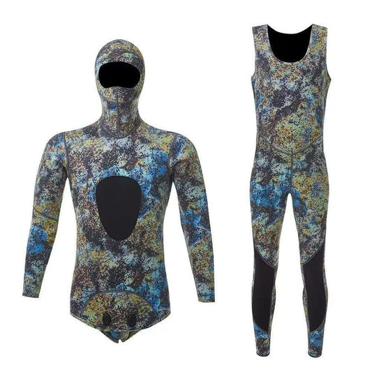 New 3mm Camo Spearfishing Wetsuit - Men's Long Sleeve Diving Suit. Fission Neoprene, Keeps Warm. Includes Top & Pants