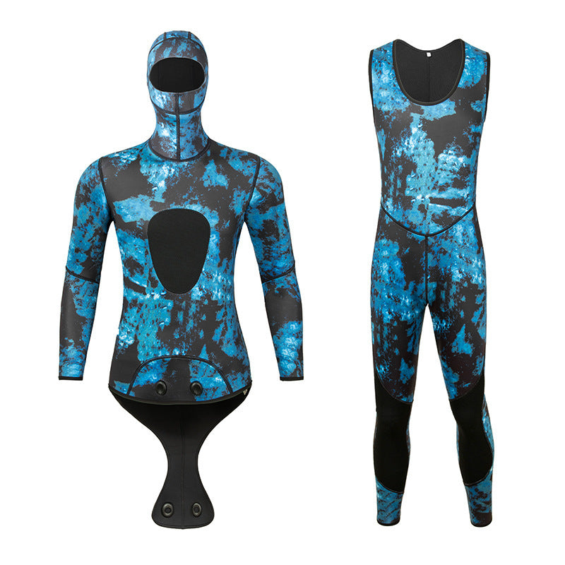 New 3mm Camo Spearfishing Wetsuit - Men's Long Sleeve Diving Suit. Fission Neoprene, Keeps Warm. Includes Top & Pants
