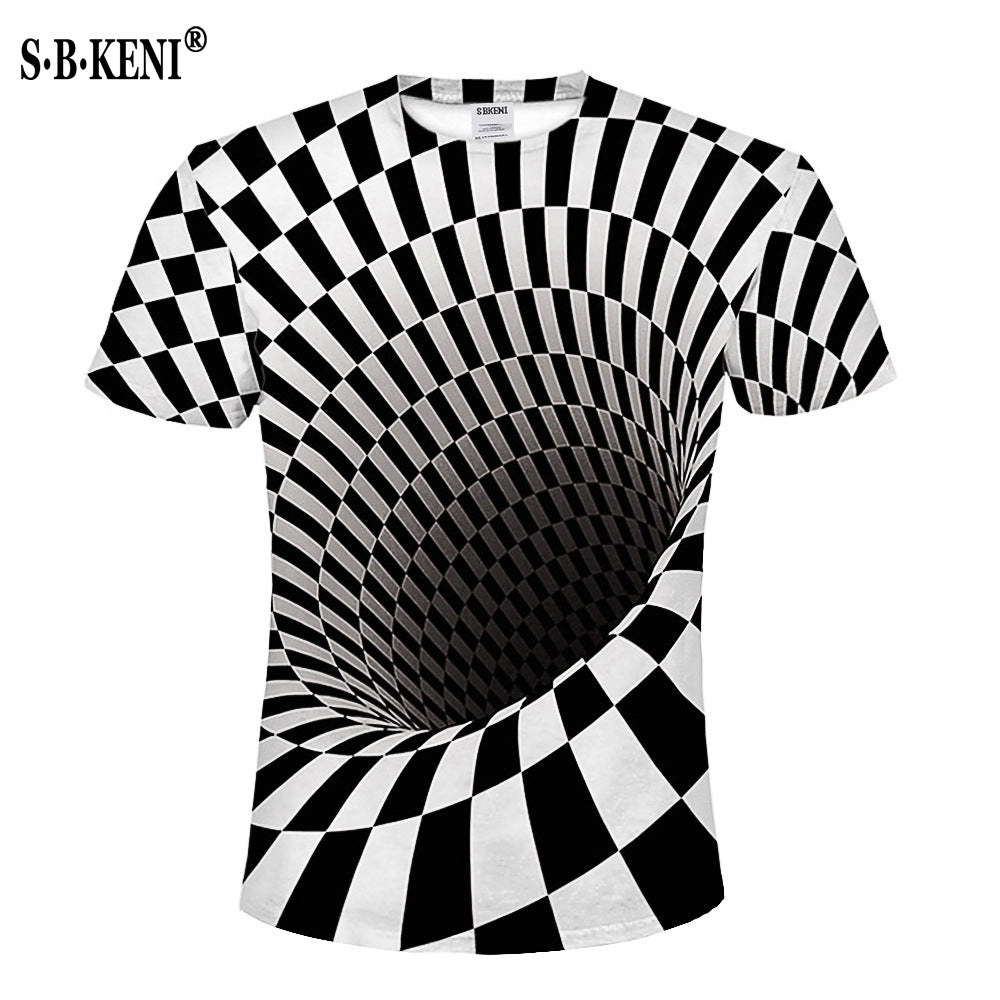 Print Short sleeved Tees Men Black And White Vertigo Hypnotic colorful Printing 3D T shirt