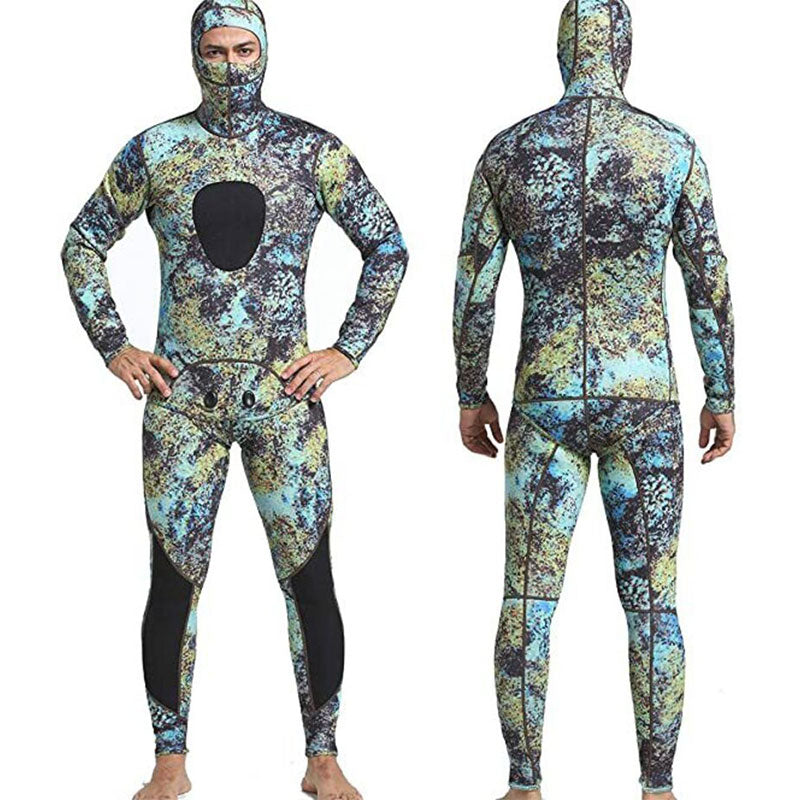 New 3mm Camo Spearfishing Wetsuit - Men's Long Sleeve Diving Suit. Fission Neoprene, Keeps Warm. Includes Top & Pants