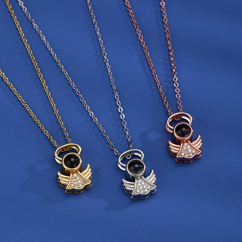 Little Angel's Memories of Love Necklace in 100 Languages, I Love You Projection Same Clavicle