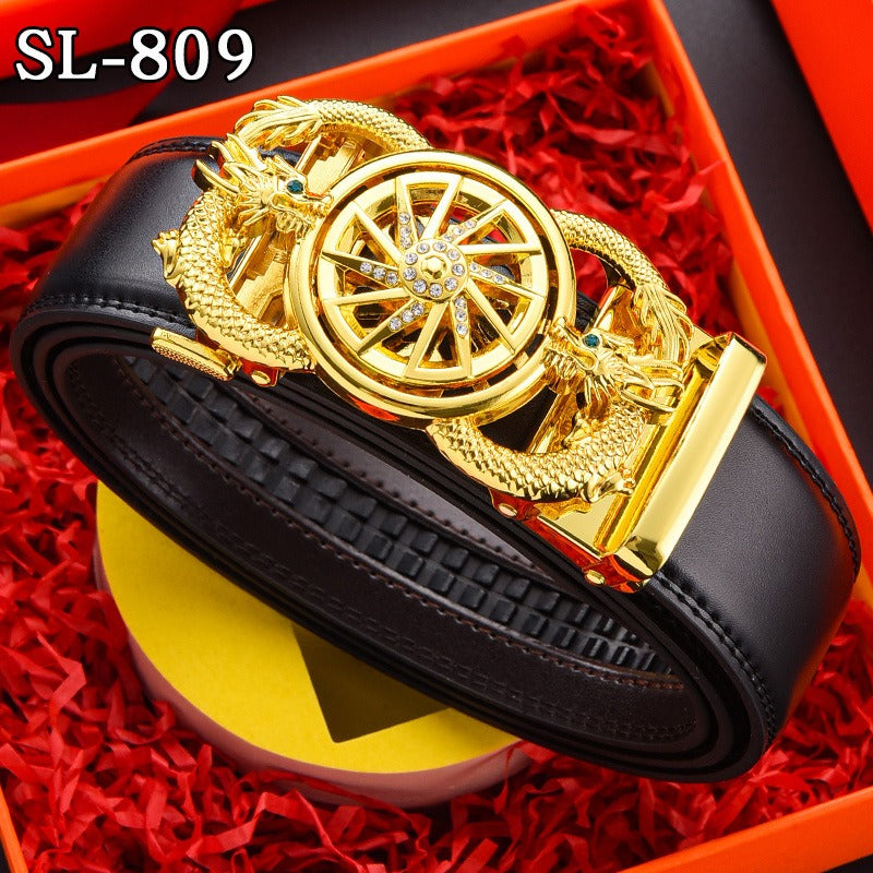 Timeless Running Belt Men's Genuine Leather Automatic Belt Trendy Simple Belt