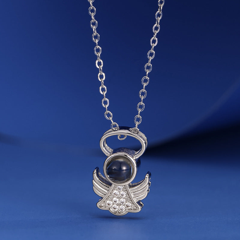 Little Angel's Memories of Love Necklace in 100 Languages, I Love You Projection Same Clavicle
