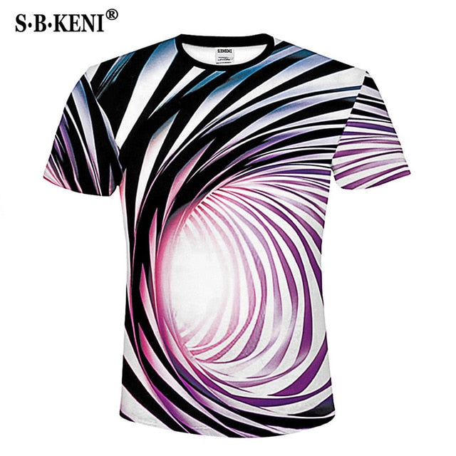 Print Short sleeved Tees Men Black And White Vertigo Hypnotic colorful Printing 3D T shirt