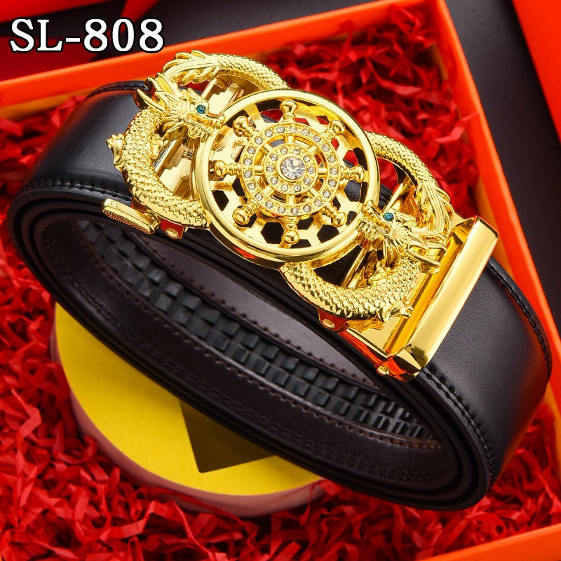 Timeless Running Belt Men's Genuine Leather Automatic Belt Trendy Simple Belt