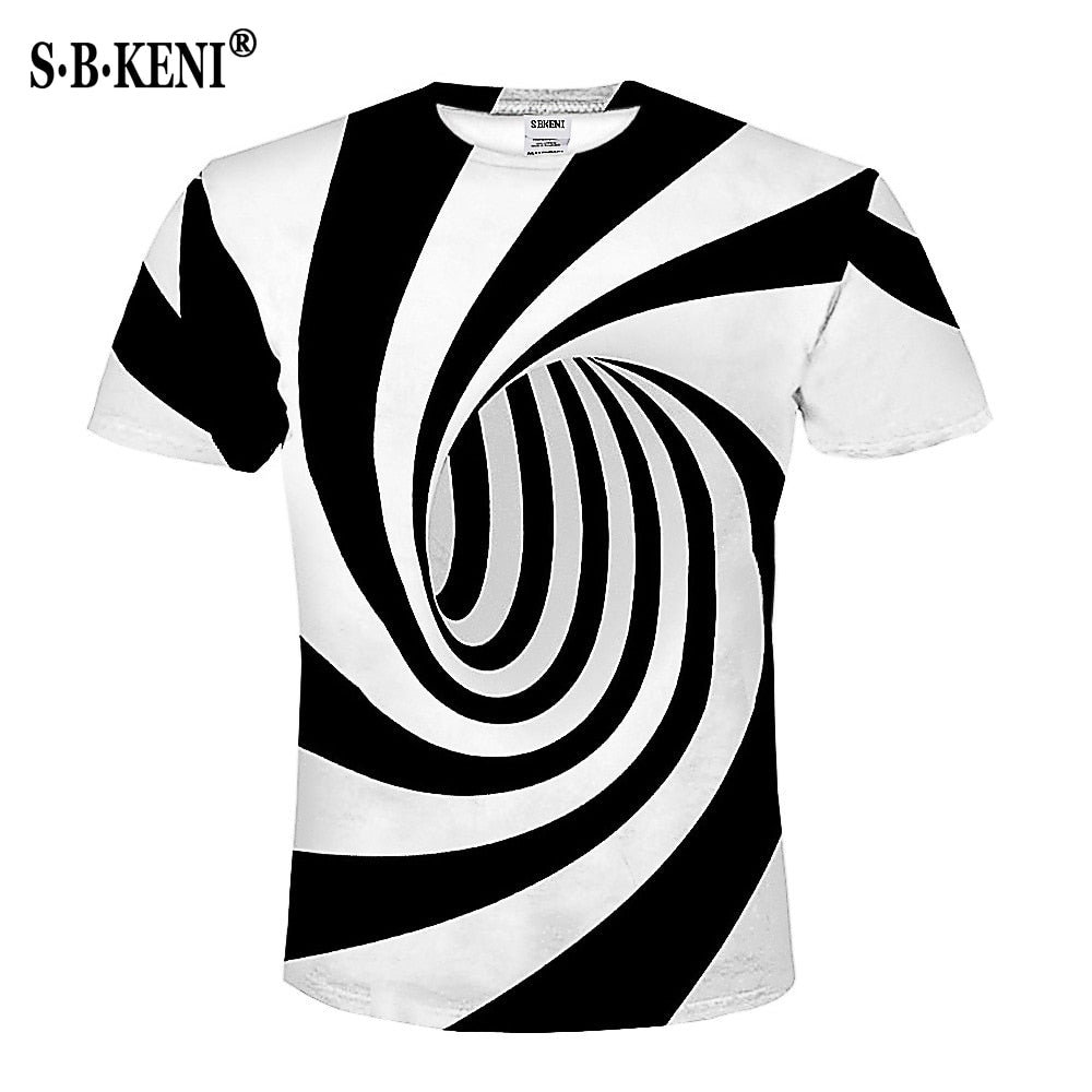 Print Short sleeved Tees Men Black And White Vertigo Hypnotic colorful Printing 3D T shirt