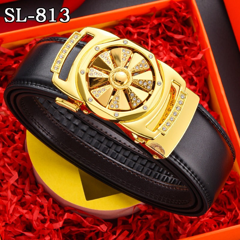 Timeless Running Belt Men's Genuine Leather Automatic Belt Trendy Simple Belt