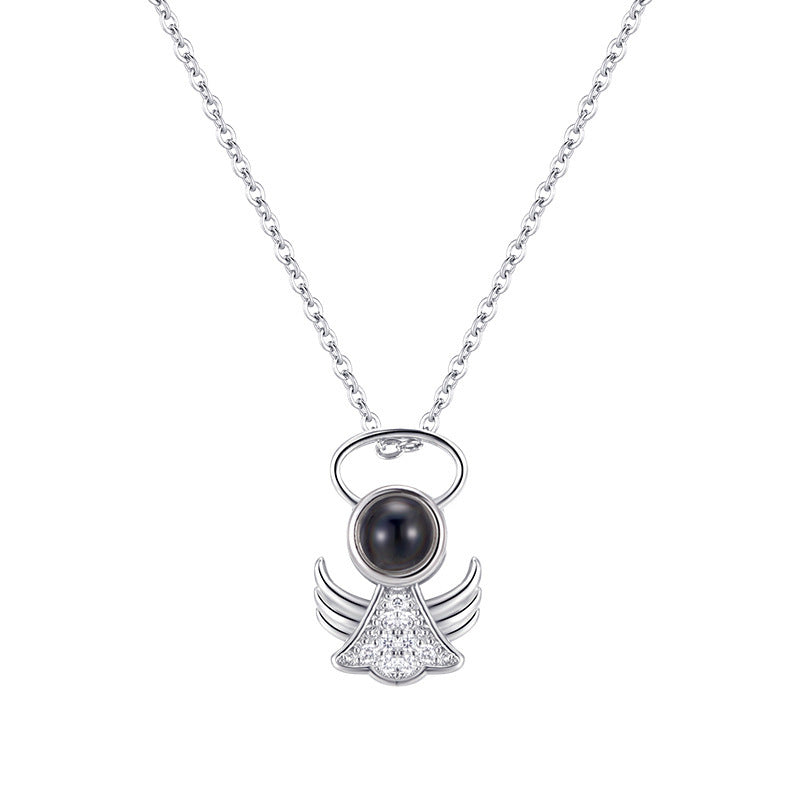 Little Angel's Memories of Love Necklace in 100 Languages, I Love You Projection Same Clavicle