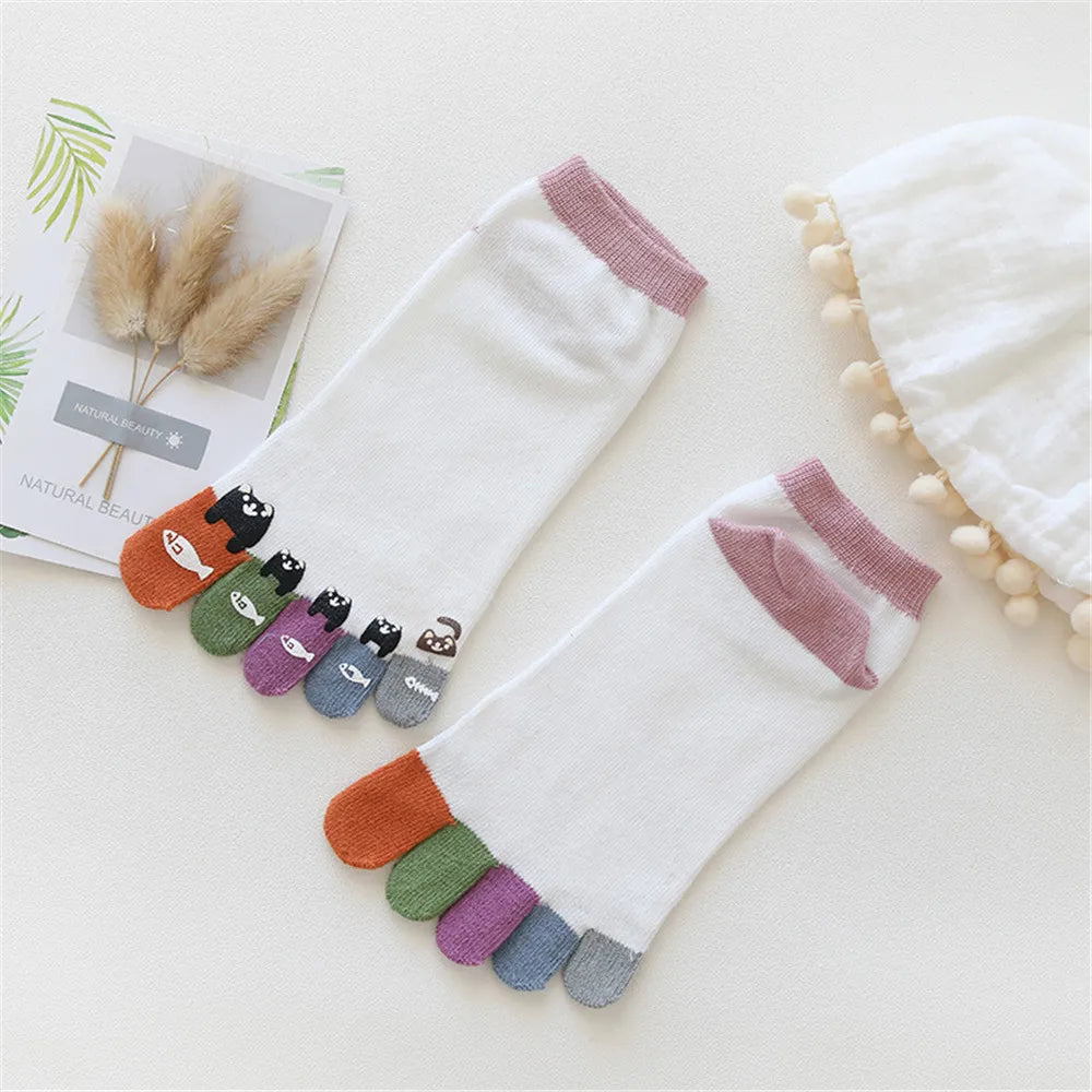 Women Men Cute Print Happy Socks Colorful Toe Funny Five Finger Harajuku Socks Cotton Funny Socks Skarpetki Chaussette Femme