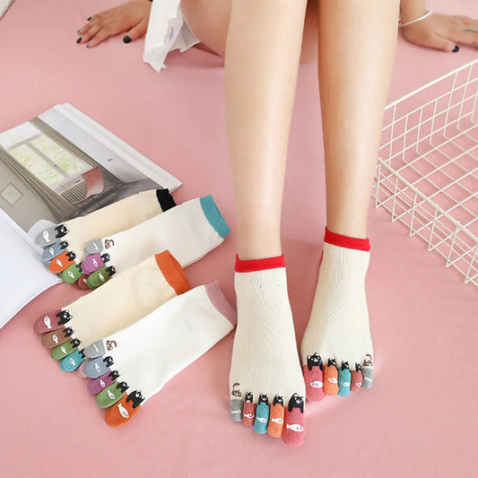 Women Men Cute Print Happy Socks Colorful Toe Funny Five Finger Harajuku Socks Cotton Funny Socks Skarpetki Chaussette Femme