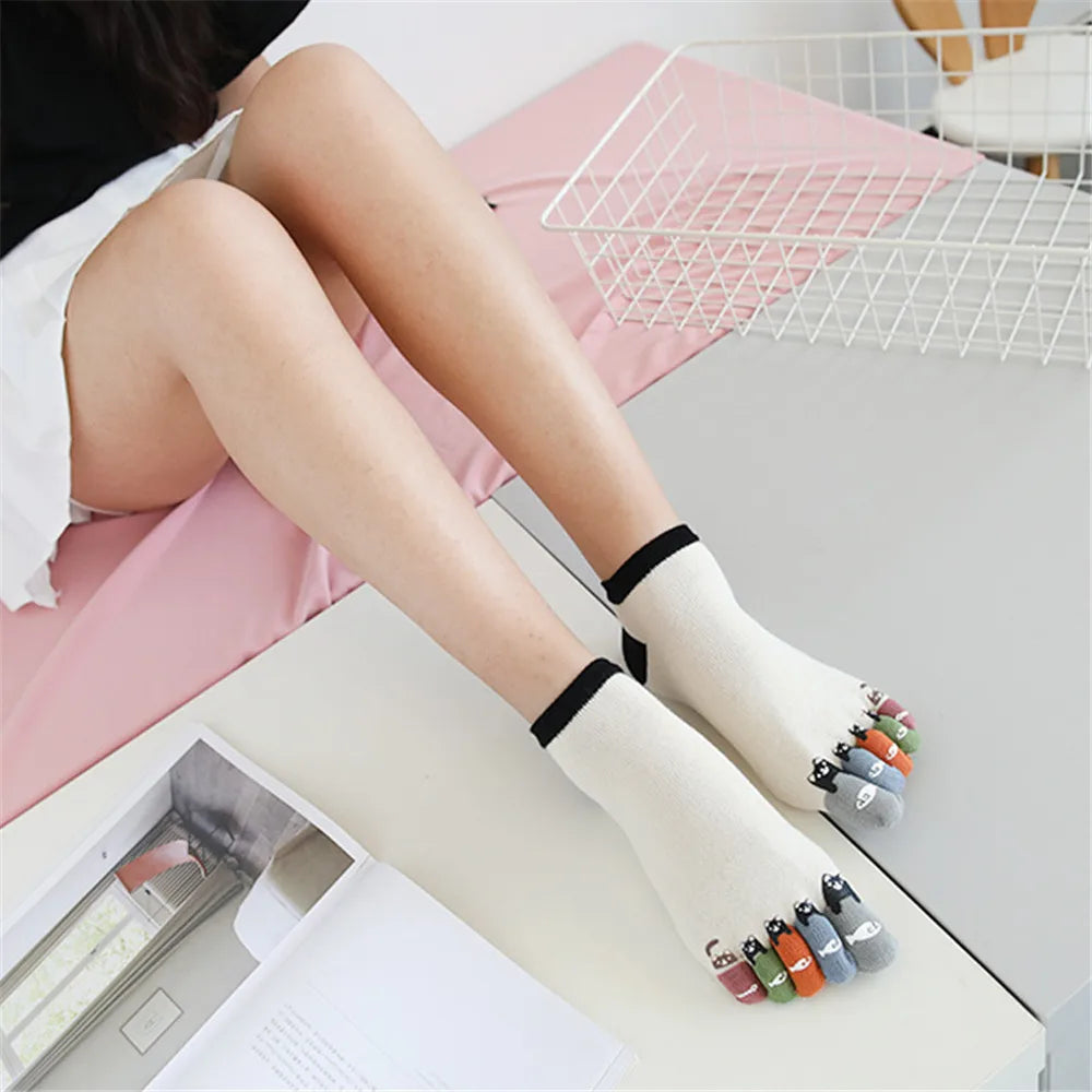 Women Men Cute Print Happy Socks Colorful Toe Funny Five Finger Harajuku Socks Cotton Funny Socks Skarpetki Chaussette Femme