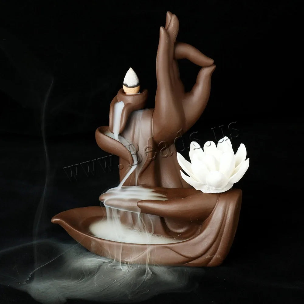 Traditional Buddha Hand Incense Burner Flower Lotus Smoke Waterfall Backflow Incense Burner Elegant Lotus Incense Holder Crafts