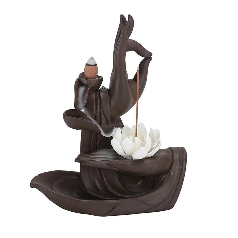 Traditional Buddha Hand Incense Burner Flower Lotus Smoke Waterfall Backflow Incense Burner Elegant Lotus Incense Holder Crafts