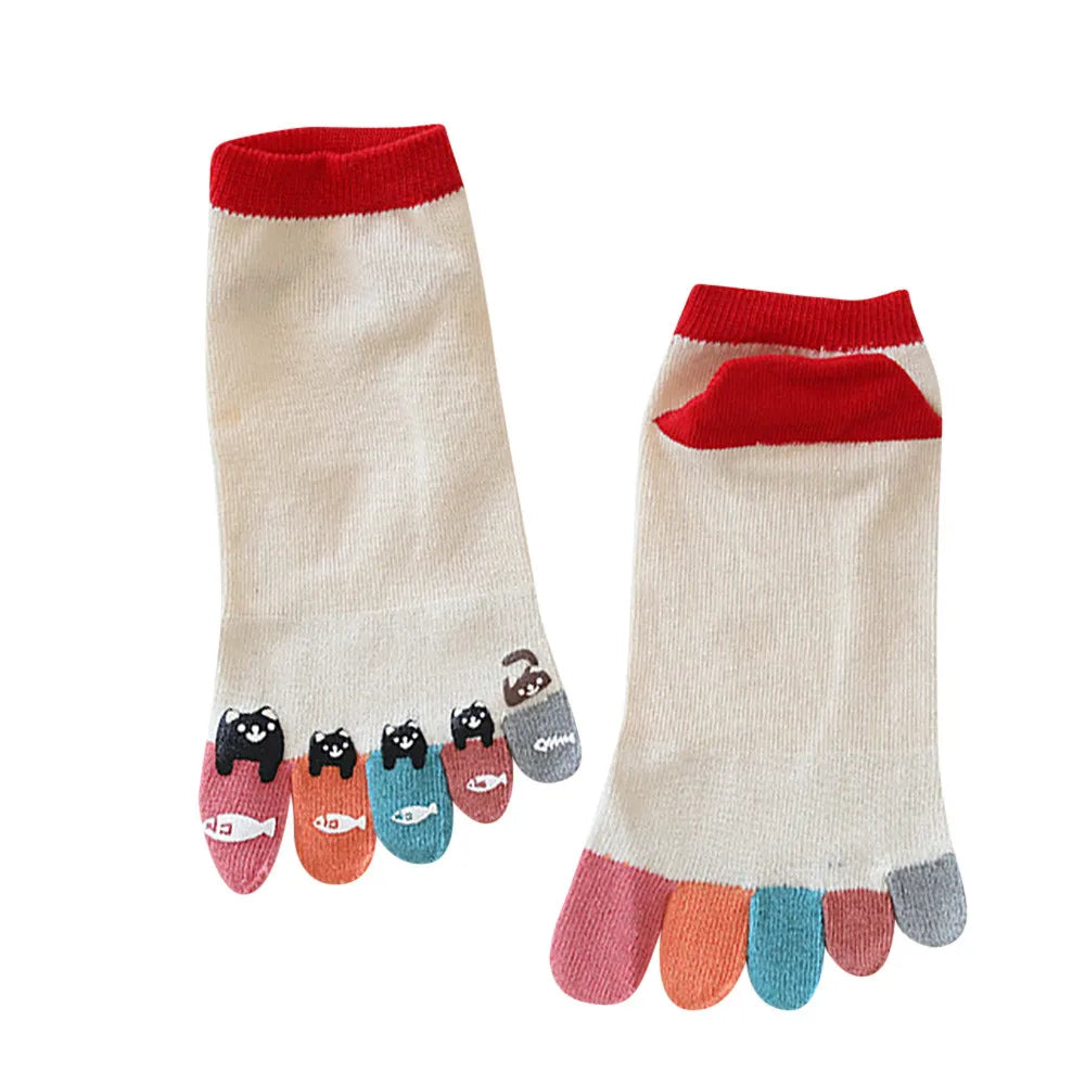 Women Men Cute Print Happy Socks Colorful Toe Funny Five Finger Harajuku Socks Cotton Funny Socks Skarpetki Chaussette Femme